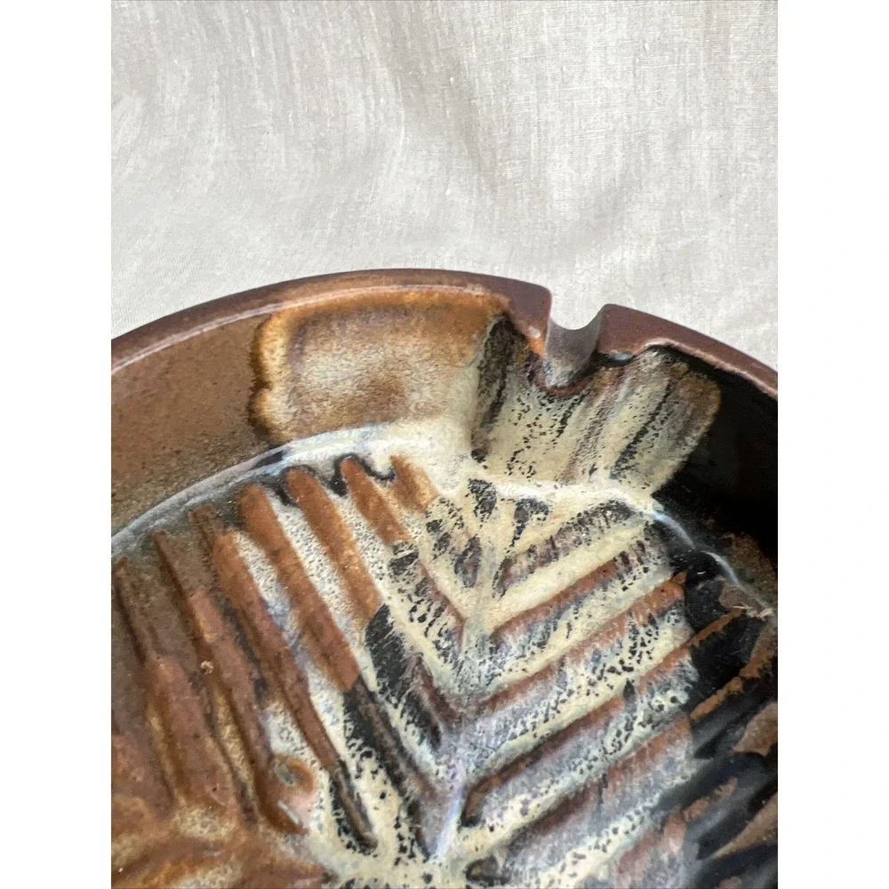 Pottery Craft Ashtray 7.5in Unisex MCM Stoneware #400 Brown USA Vintage Catchall